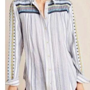 NWT PILCRO  by Anthropologie Embroidered striped Button-Down Shirt size M